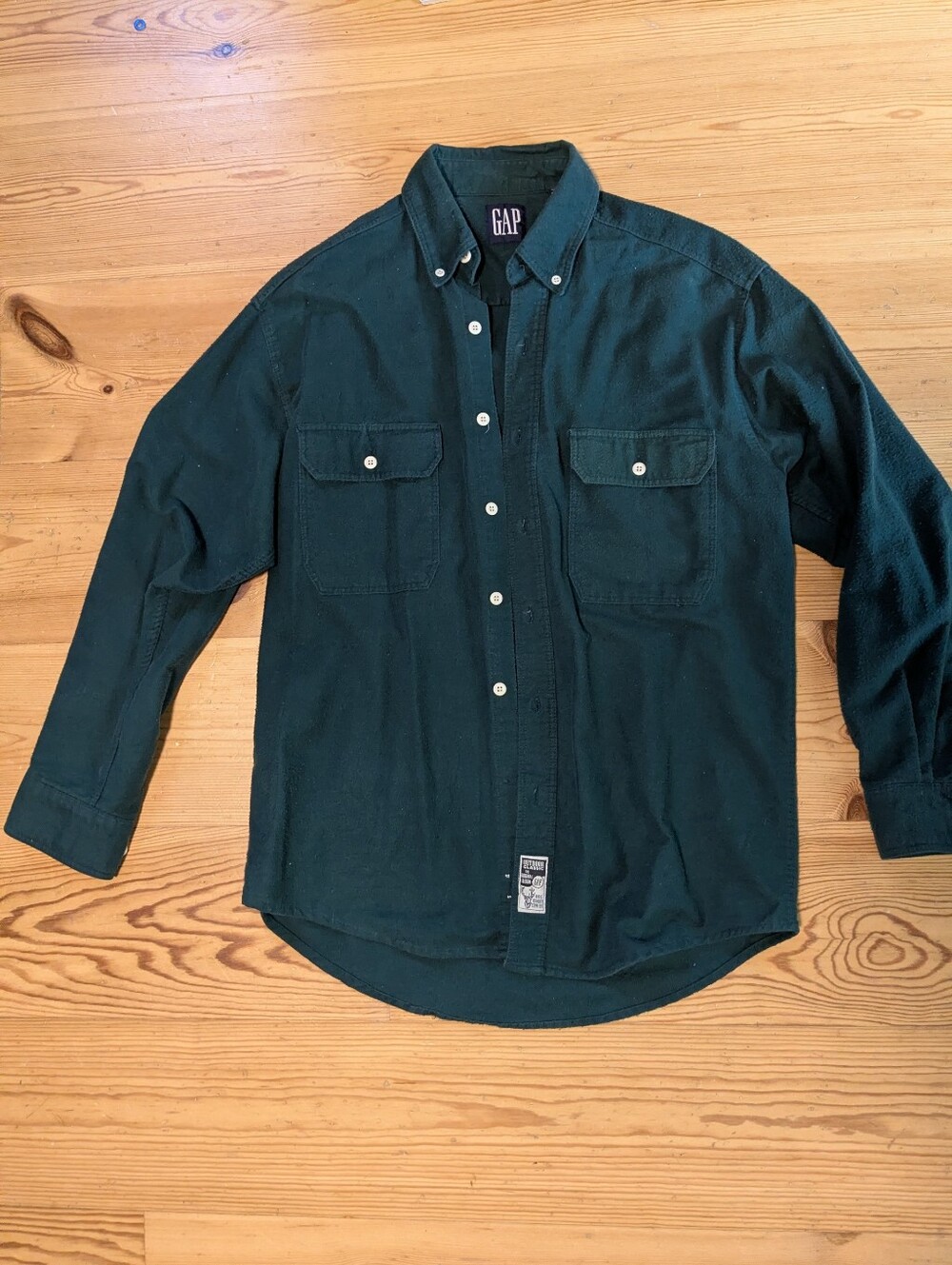 Gap Vintage Men's Dark Green Flannel Overshirt Medium